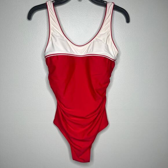 Shore Shapes Swimwear Women's Sz 12 One Piece Bathing Suit Red White Color Block - Picture 1 of 8